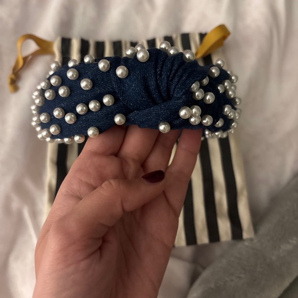 Lele Sadoughi Denim Headband with Pearls - Picture 4 of 6